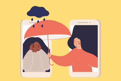 A person holding umbrella for someone