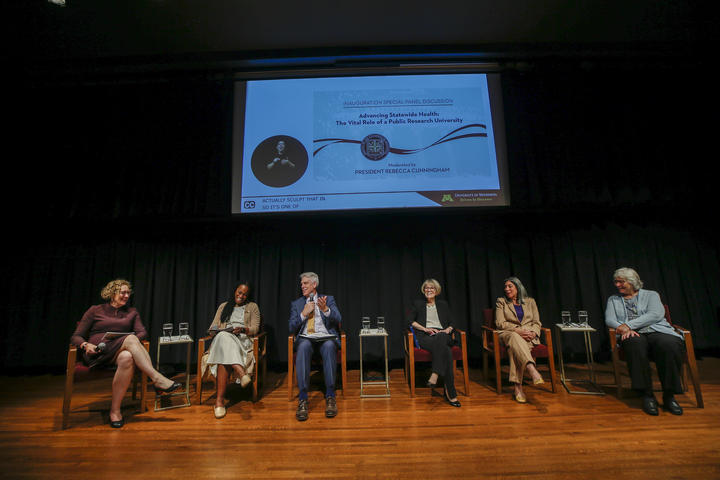 President Cunningham moderating the inauguration special panel discussion